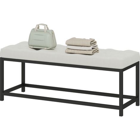 Banco tapizado capitoné terciopelo crema con base metal para dormitorio entrada salón 120x40x45 cm (1/5)