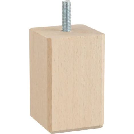Pata de cama cuadrada M8 en haya sin tratar, 50x50 mm, altura 80 mm