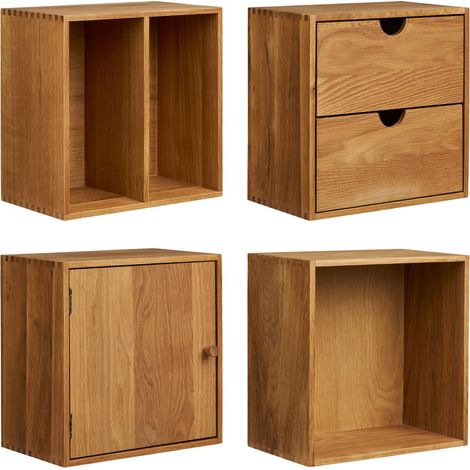 Set 4 mensole da parete Townsville in rovere massiccio 30x18x30 cm