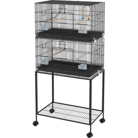 Gabbia per Uccelli in Acciaio e PP Impilato con Posatoi Altalene Scalette 77x46x164 cm Nero