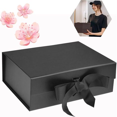 Schwarze magnetische Geschenkbox mit Deckel, schwarz beschichtete Papier-Geschenkbox, wiederverwendbare schwarze magnetische Geschenkbox, Geburtstage, Jahrestage, Urlaubsgeschenkboxen