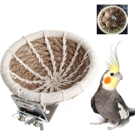 Nido de pájaros tejido a mano con cuerda de cáñamo, jaula para palomas, loros, nido cálido para cría (cuerda de cáñamo L) 13,5 cm x 13,5 cm (1/5)