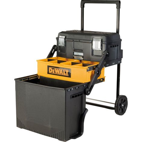 Dewalt – Atelier mobile en porte-à-faux – Caisse à outils verticale 730x550x870mm – 3 compartiments avec roulettes 17cm – Accès total et organisation maximale