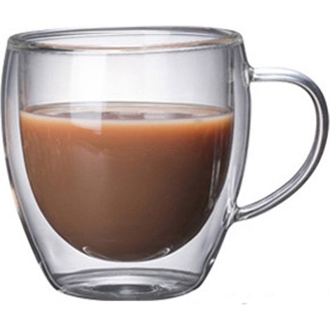2 Tasse en verre, double paroi isolante, anse ergonomique, borosilicate résistant, usage bureau café (1/5)