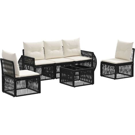 vidaXL Set Divano da Giardino 6 pcs Nero e Bianco Crema
