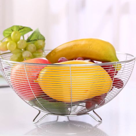 Obstkorb aus Edelstahl, dekorative Obstschale für die Küche, Abtropfkorb für Gemüse (1/3)