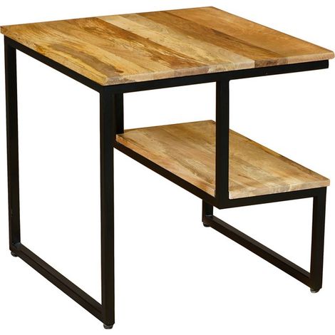 Ravi Side Table - Mango Light Finish - Mango Wood/Iron - L50 x W50 x H50 cm - Light Finish