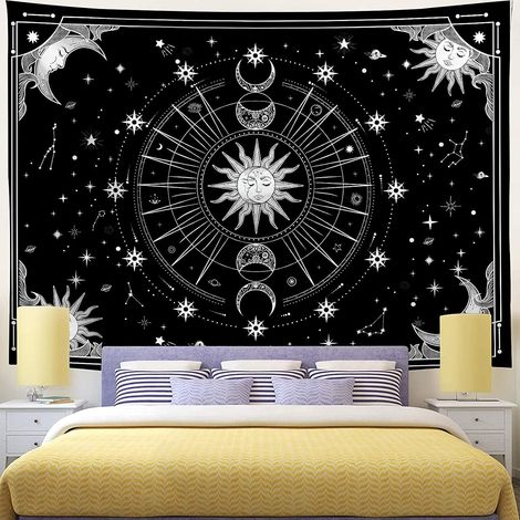 Tapestry Murale Sole Et Lune - 130 cm x 150 cm - Tissu Polyester - Décoration Murale Chambre Salon Résidence Étudiante - 1 Pièce (1/5)