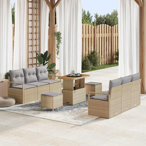 Conjunto de sofás de jardín 9 uds. Beige ratán sintético vidaXL (1/5)