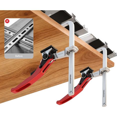 Abrazadera guía para sierra de riel con trinquete, fuerza de sujeción de 485 lb, rango de sujeción de 6 pulgadas, dimensiones de 160 mm x 60 mm, acero 40CR y material ABS. (1/5)