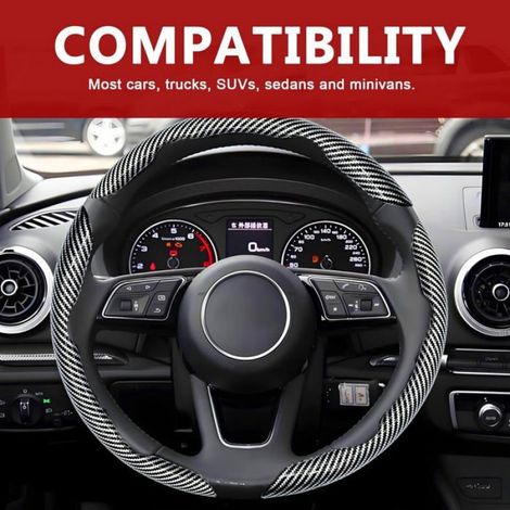 Housse Volant Carbone Gris Universelle 38cm 3 Pièces Protection Volant Anti Dérapante Design Sport Accessoire Voiture (1/4)