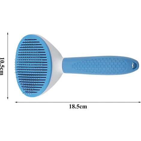 Brosse pour poils d'animaux, bleue, autonettoyante, élimine le sous-poil, pour animaux de compagnie, avec poignée ergonomique antidérapante et aiguille réglable à 60°, en ABS, TPR et acier inoxydable. (1/5)