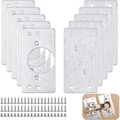 Kit de réparation de charnières - Comprend 5 charnières, 5 plaques de base et des vis en acier inoxydable pour armoires de cuisine, meubles en bois et portes.