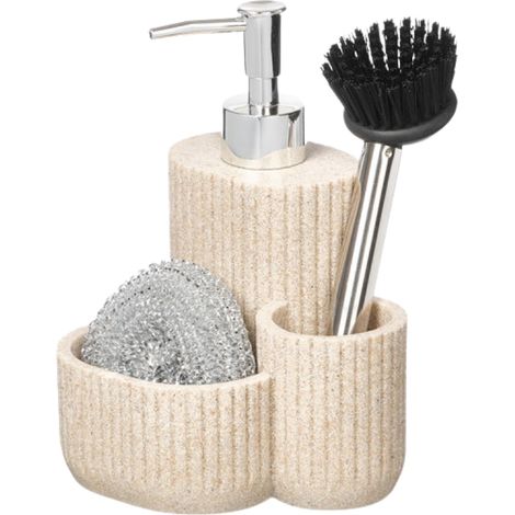 Dispenser per detersivo per piatti da cucina con spazzola e spugna, beige (1/5)