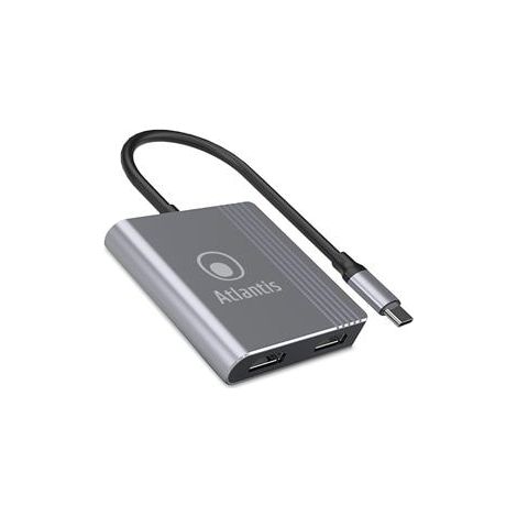 Adattatore Atlantis A04-TC2HDMI+ da USB Type-C a doppio HDMI 1920x1080@60Hz, lunghezza 18cm, supporto HDMI v.1.4 (v.1.2 in modalit� Dual)