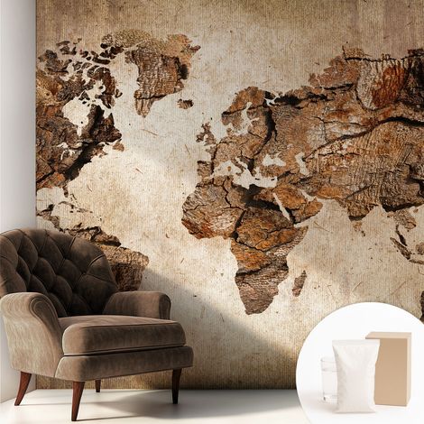 Tapete Vliestapete mit Kleber- abwaschbar - Raumgestaltung Schlafzimmer Wohnzimmer Tapete Holzkarte 250x250 cm (1/5)