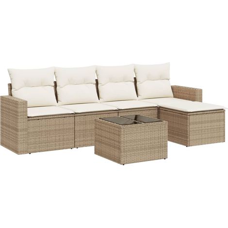 Maison Exclusive - Set Divano da Giardino 6 pz con Cuscini Beige in Polyrattan (1/3)