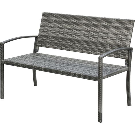 Banc jardin 2 places aspect rotin structure acier gris 122 x 60 x 85 cm