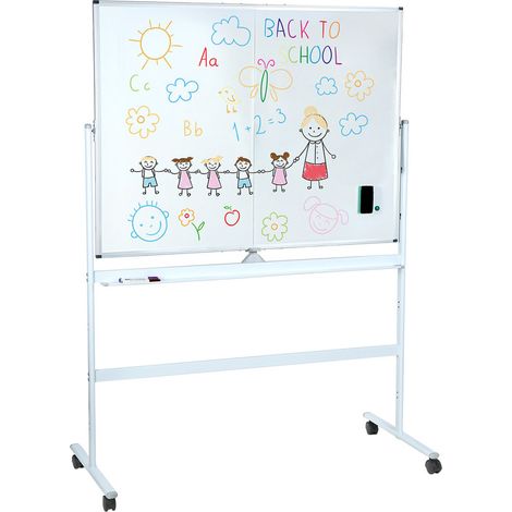 Tableau blanc magnétique double face - tableau d'écriture pour l'enseignement et la maison - hauteur réglable - avec support mobile à roulettes - rotation à 360 degrés - 90×120cm - WILITTO