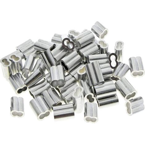50 pezzi di doppi manicotti in alluminio, cavo in acciaio da 3 mm, clip a occhiello a crimpare con doppie estremità, argento (3 mm) (1/5)