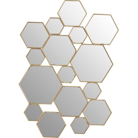 Interiors by Premier Gold Finish Wall Mirror, Stylish Hexagonal Design Accent Mirror For Decor, Functional Geometric New Mirror (1/5)
