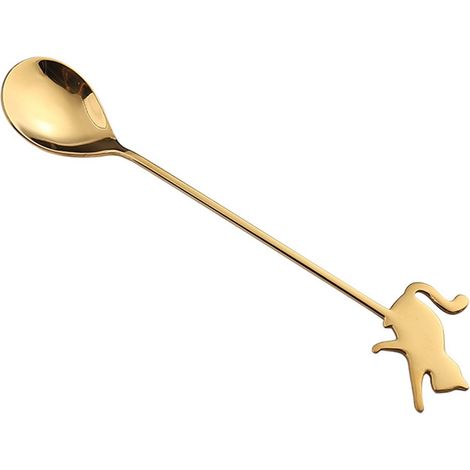 Cuillère À Café En Acier Inoxydable Forme Poisson Chat - Finition Miroir - 14,5 cm - Doré Ou Argenté - 1 Pièce (1/5)