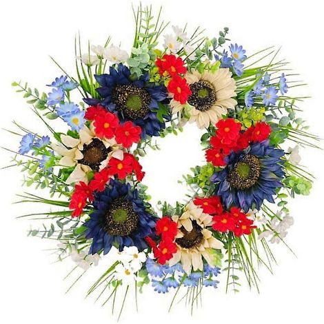 Couronne patriotique de 48 cm pour porte d'entrée, couronne de la fête de l'Indépendance, fleurs artificielles (1/4)