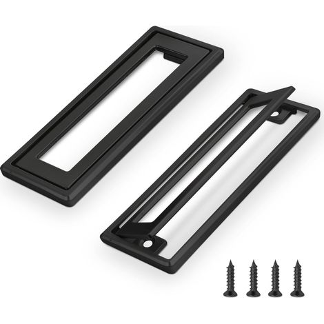 BEBUSINGOTO 2er-Pack schwarze quadratische versenkte Türgriffe, 4,53 x 1,77 Zoll, Schrankschubladengriffe, Zinklegierung, Metallklappe, flach (1/5)