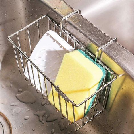 Porte-éponge de cuisine, porte-brosse à vaisselle, panier d'égouttage/égouttoir/égouttoir à eau pour évier fin, outils essentiels de cuisine (1/5)