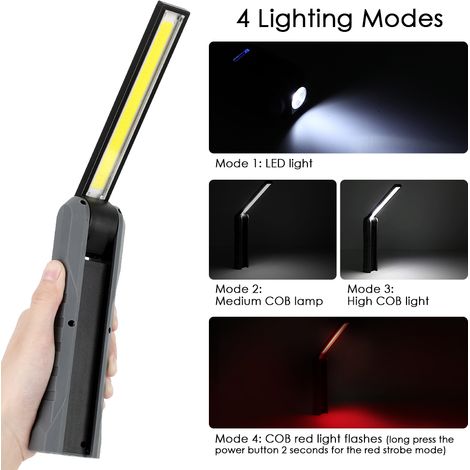 Lampe d'atelier pliable 270° LED COB 3W+5W 250lm+100lm grise PC TPR aluminium 16.5x3.0x4.1cm aimant crochet 2000mAh micro USB 1 lampe + 1 câble (1/5)