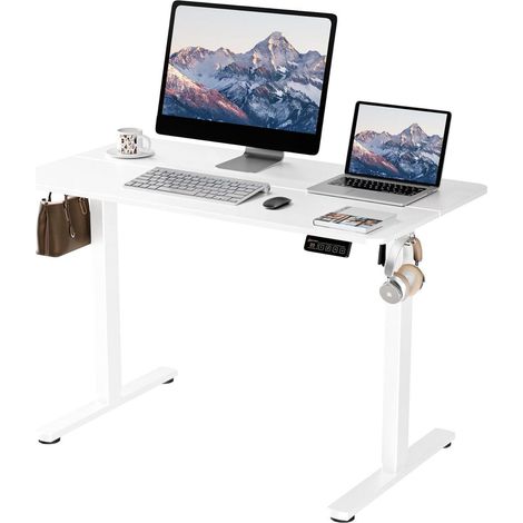Schreibtisch elektrisch höhenverstellbar 110x60 110 x 60 cm Weiß (1/5)