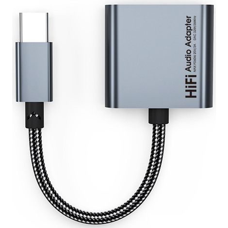 Câble audio 2-en-1 HiFi, Plug & Play, haute vitesse, adaptateur audio USB-C vers jack 3,5 mm, connecteur pour écouteurs, accessoires pour téléphone - FFY (1/4)