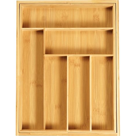 Loco Bird Besteckkasten für Schubladen aus Bambus – Ausziehbar bis zu zu 7-9 Fächern - 33,7 x 44,5cm / 50 x 44,5cm Nützlicher Besteckeinsatz fur Küchen - Schubladeneinsatz für Küchenschubladen