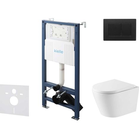 kielle Genesis New - Set Vorwandinstallation, WC Nefia, Vortex Rimless+, Softclose-Sitz und Betätigungsplatte Gemini New III, mattschwarz 30528SS54 (1/5)