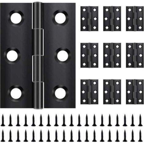 Lote de 10 bisagras plegables de 44 mm × 31 mm, de acero inoxidable, negras, bisagras pequeñas, para puertas, ventanas y armarios con 60 tornillos (1/4)