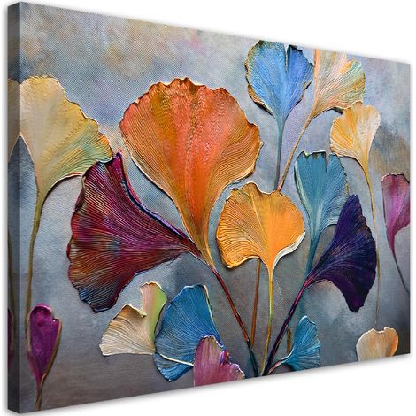 Tableau déco Fleurs Ginko colorées 90x60 (1/5)