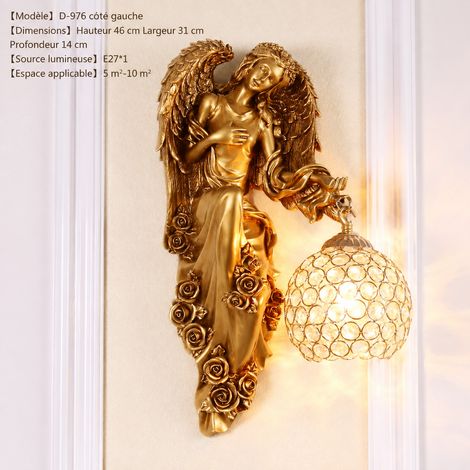 Applique murale ange côté gauche or antique style rétro européen LED luminaire résine cristal salon chambre 4 kg – Livraison gratuite (1/2)