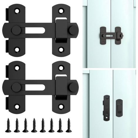 Set di 2 serrature per porte in legno da esterno - Serratura per porte scorrevoli resistente - Acciaio inossidabile - Per recinzioni, fienili, garage, casette da giardino - Nero (1/5)