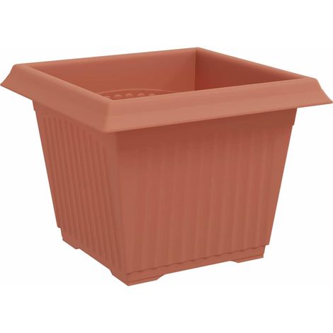 Lot de 24 pots de fleurs carrés design minimaliste jardin balcon 43 x 43 x 33.5 cm en plastique rouge brique (1/5)