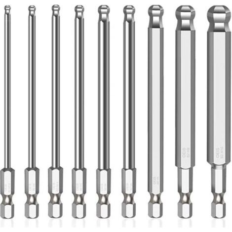 BARKBUSTERS 9 pièces 1/4 pouce Hex Embout Visseuse Aimanté, 100mm Embout Visseuse Long Aimanté pour les Tournevis Manuel les Tournevis électriques (Taille: H1,5/2/2,5/3/4/5/6/8/10mm) (9) (1/4)