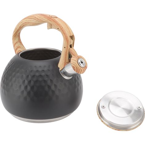 Bouilloire à sifflet 3L en acier inoxydable 304 avec poignée pour la plaque de cuisson, style ferme, noire. (1/5)