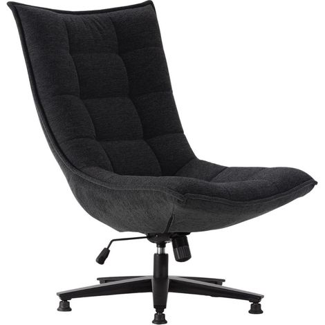 Fauteuil lounge pivotant tissu maille douce gris foncé pied étoile métal noir - CEVIA (1/5)
