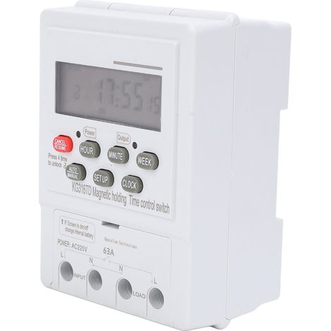 Minuterie programmable 7 jours par micro-ordinateur, automatique et numérique, pour appareils électroménagers, montage sur rail DIN, 220 V CA, 63 A (1/5)