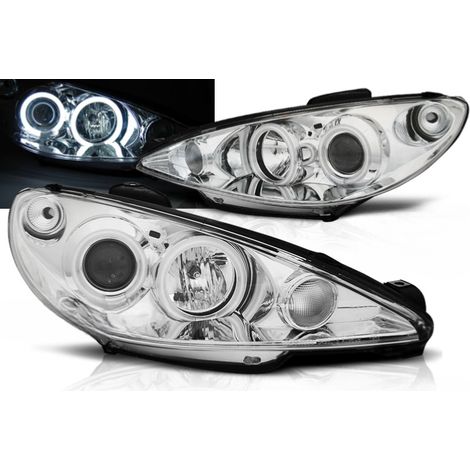 Paire de feux phares Peugeot 206 02-06 angel eyes CCFL chrome-27361709 (1/4)