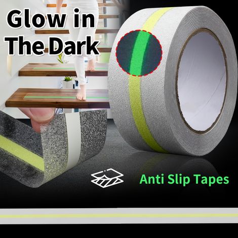 1 rouleau de ruban antidérapant phosphorescent, imperméable et autocollant, vert phosphorescent transparent, 1,97 x 196,85 pouces, pour la sécurité des escaliers, terrasses et piscines (1/5)