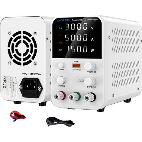Fuente de alimentación de laboratorio, voltaje de salida ajustable, diseño compacto, color blanco, 30 V 5 A (1/2)