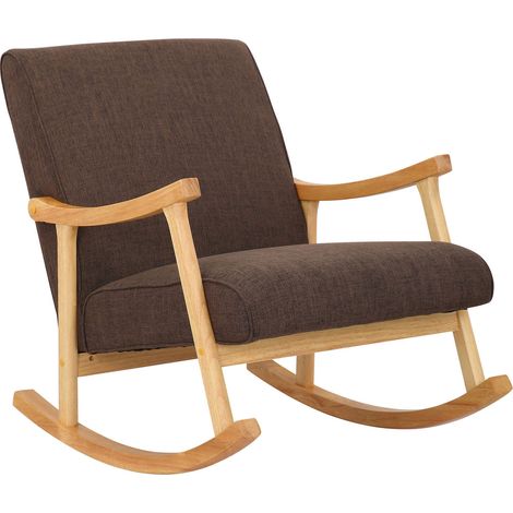 Fauteuil à bascule en tissu marron design scandinave moderne pieds en bois FAB10089 (1/4)