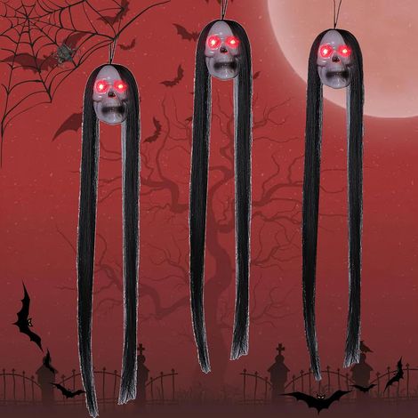 3 Pcs Fantôme Pendu Aux Cheveux Longs,Décoration d'halloween à Suspendre pour La Maison Hantée (1/5)