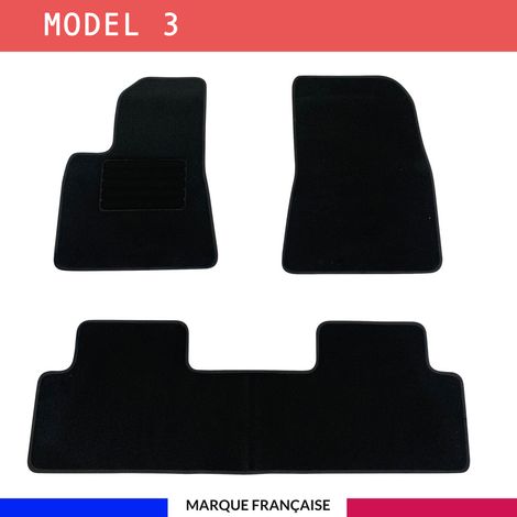 Tapis de sol voiture - Sur mesure pour TESLA MODEL 3 (06/2018-10/2023) Antidérapant - 3 pièces : Protection arrière - Moquette (1/5)