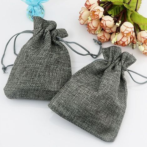 Pochettes Sachets en Lin Chanvre, Sac Toile de Jute avec Cordon de Serrage, Pochette Lin Réutilisable pour Mariages Bijoux la Fête Bricolage 20pcs 15x20cm (gris) (1/5)